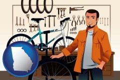 georgia map icon and bicycle shop mechanic