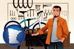 minnesota map icon and bicycle shop mechanic