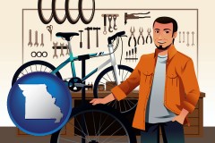 missouri map icon and bicycle shop mechanic