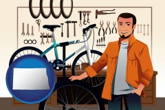 north-dakota map icon and bicycle shop mechanic