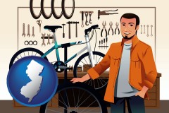 new-jersey map icon and bicycle shop mechanic