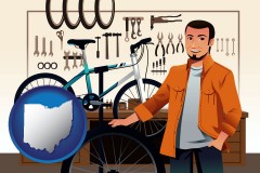 ohio map icon and bicycle shop mechanic