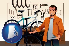 rhode-island map icon and bicycle shop mechanic