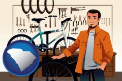 south-carolina map icon and bicycle shop mechanic
