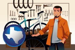 texas map icon and bicycle shop mechanic