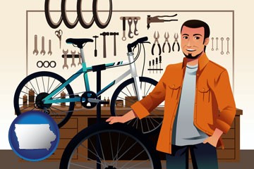 bicycle shop mechanic - with Iowa icon