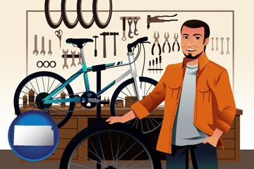 bicycle shop mechanic - with Kansas icon