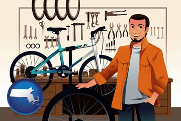 bicycle shop mechanic - with Massachusetts icon