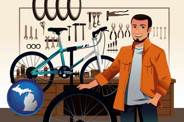 bicycle shop mechanic - with Michigan icon