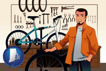 bicycle shop mechanic - with Rhode Island icon