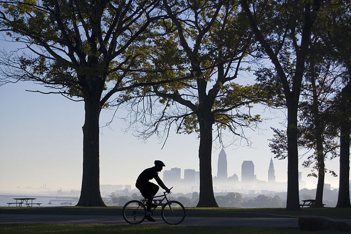 bicycle rider silhouette in a Cleveland, Ohio park